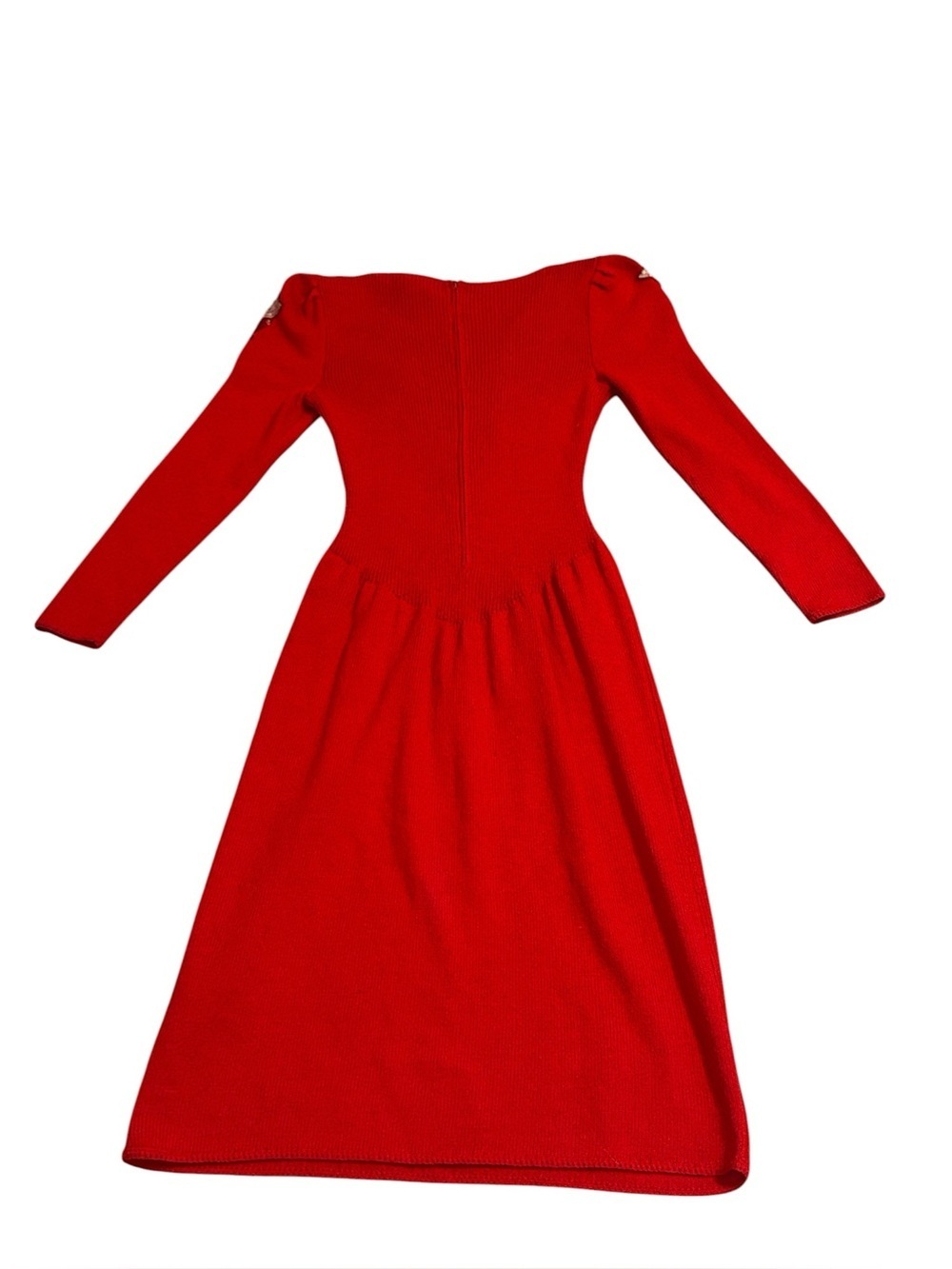 VINTAGE women’s PATS SANDLER red cinch waist v neck sequin long sleeve dress - Picture 4 of 8